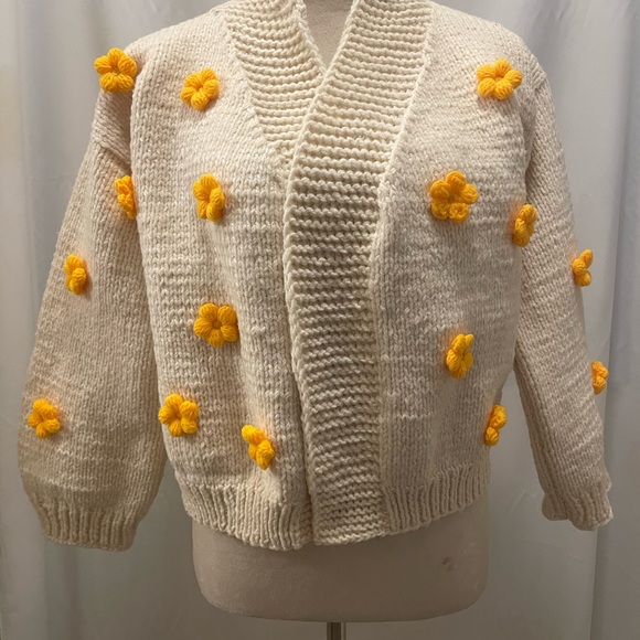 Sweaters - Cozy Cream Sweater with Yellow Floral Accents